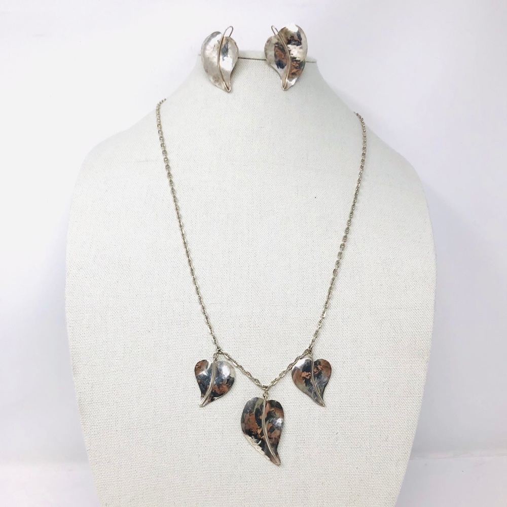 Sterling Silver, Artisan Signed Necklace/Earrings… - image 1